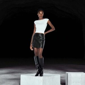 SHEIN, Black Faux Leather Skirt, Size Medium